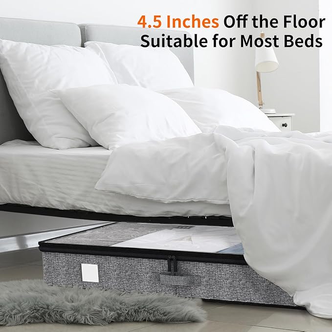 Fixwal Under Bed Storage Containers 4 Pack, Reinforced Underbed Organizer Below 4.5 Inches Low Profile Clothes Storage Bins with Sturdy Sidewalls and Bottom