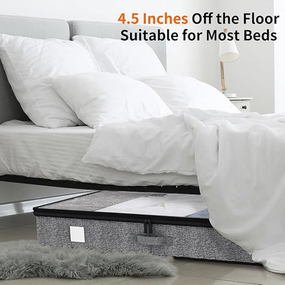 Fixwal Under Bed Storage Containers 4 Pack, Reinforced Underbed Organizer Below 4.5 Inches Low Profile Clothes Storage Bins with Sturdy Sidewalls and Bottom