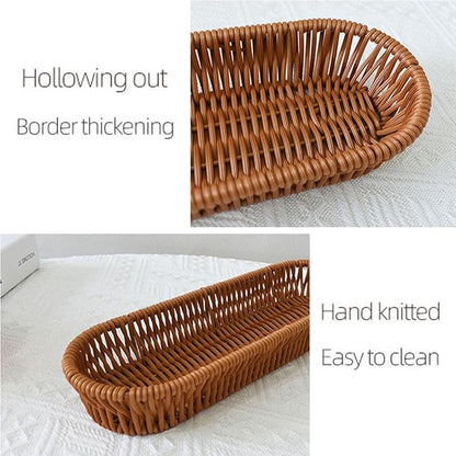 Storage Basket Small, Silverware Organizer Basket, Flatware Organizer for Drawer, Small Narrow Bread Baskets, Stackable Wicker Storage Baskets for Spoons Forks Knives Stationery (Oval)