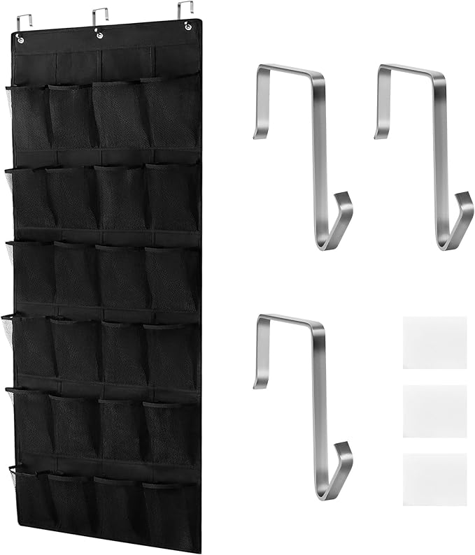 24 Large Pockets Upgraded Over the Door Shoe Organizer, Enhanced Hanging Solution Holder Closets, Shoe Cabinets for Everyone