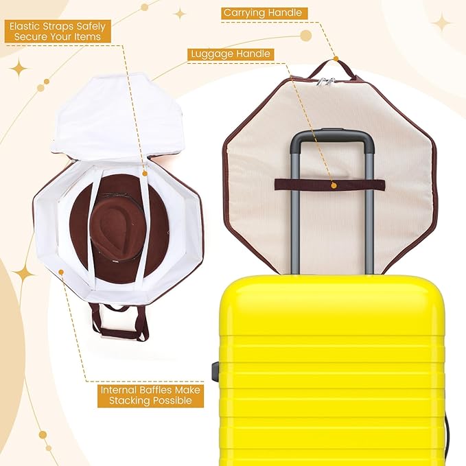 Wonderjune 2 Pcs Cowboy Hat Box for Storage Collapsible Sturdy Cowboy Hat Case with Handle for Men and Women Travel Storage Organizer Large Cap Bag for Closet (White)