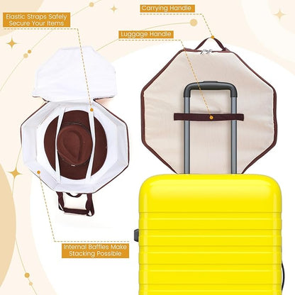Wonderjune 2 Pcs Cowboy Hat Box for Storage Collapsible Sturdy Cowboy Hat Case with Handle for Men and Women Travel Storage Organizer Large Cap Bag for Closet (White)