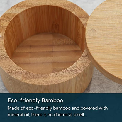 KITCHENDAO Bamboo Salt Cellar Bowl Box，Elegant Kitchen Container Holder with Swivel Magnetic Lid to Store Pepper Spice Bath or Favorite Seasonings, 6oz