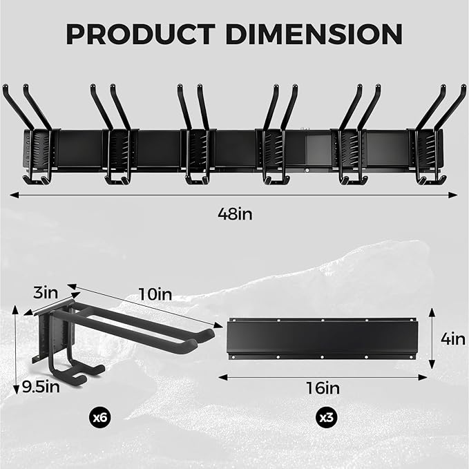 Garage Tool Organizer 48in - Heavy Duty Wall Mount Tool Storage Rack Load 350lb Garage Organization for Mop Rake Broom Shovel Folding Chair