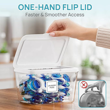 Vtopmart 5 Pack Laundry Pods Container and Dryer Sheet Holder, Detergent Powder Container with Lids &Labels & Scoop for Laundry Room Organization, Laundry Storage for Powder, Pods, Scent Booster Beads