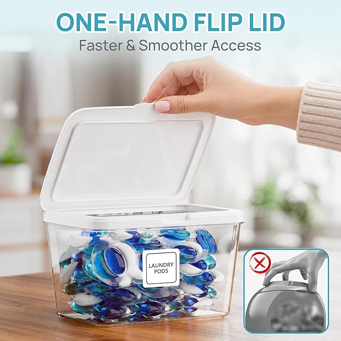 Vtopmart 4 Pack Laundry Pods Container and Dryer Sheet Holder, Detergent Powder Container with Lids &Labels & Scoop for Laundry Room Organization, Laundry Storage for Powder, Pods, Scent Booster Beads
