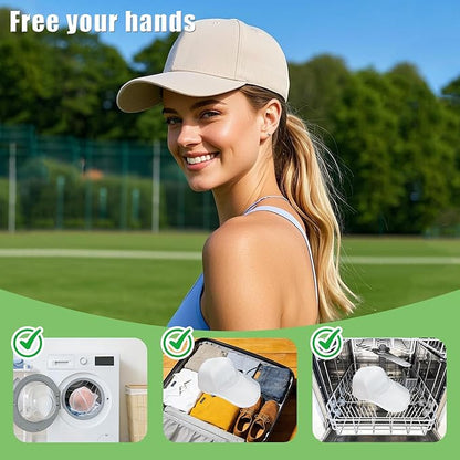 Upgraded Hat Washer with Mesh Laundry Bags, 2-in-1 Baseball Cap Cleaner & Shaper for Washing Machine & Dishwasher, Reusable Cap Protector for Adult & Kids (White - 2 Pack)