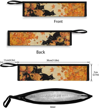COEQINE Fall Portable Travel Utensil Case Lightweight Cute Black Cats Pumpkin Tanksgiving Themes Portable Travel Knife Fork Spoon Organizer Holder for Picnic Outdoor