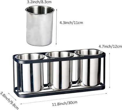 IMEEA Countertop Silverware Caddy, Stainless Steel Flatware Organizer with 3 Compartments for Forks Spoons Knives