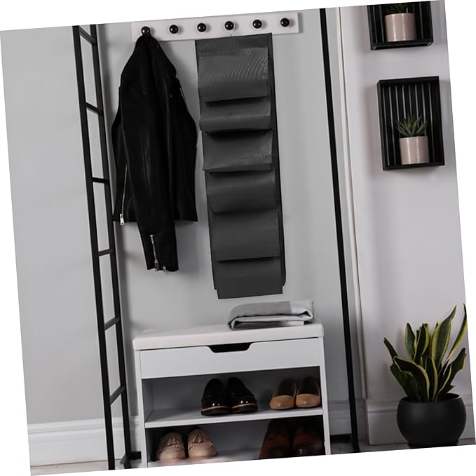 Amosfun Large Capacity Hanging Shoe Storage Bag Foldable Portable Organizer Black Oxford Fabric Multi-Grid Design for Closet Dormitory and Entryway