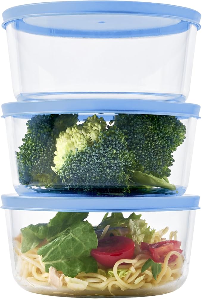 6-Piece Glass Food Storage Containers Set (3 Containers + 3 BPA-Free Lids) | 4-Cup, Leakproof | Microwave, Freezer, Oven & Dishwasher Safe | Ideal for Meal Prep & Pantry Organization, Lavender Blue