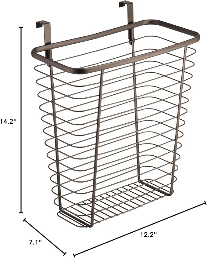 iDesign Steel Over-The-Cabinet Waste Basket or Storage Bin, The Axis Collection, 7.1" x 12.2" x 14.2", Bronze