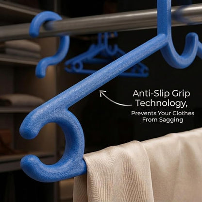 Polypropylene Clothes Hanger Pack of 12 | Heavy Duty, Slim Space Saving Hangers for Wardrobe & Closet Organization | Durable Plastic Hangers for Dresses, Shirts & Coats, Blue