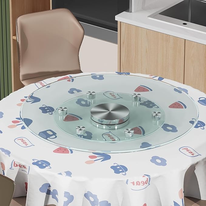23" Large Lazy Susan for Dining Table Kitchen Glass Turntable with Aluminum Alloy Bearing, Smooth Swivel