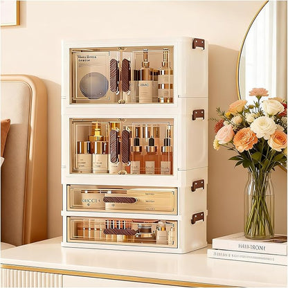 Makeup Organizer with Drawers & Compartments, Modular Stackable Cosmetic Skincare & Jewelry Storage Box, Vanity Organizer with Magnetic Closure for Bathroom, Office, Dorm