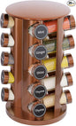 New England Stories Revolving Spice Rack Set with 20 Spice Jars, Kitchen Spice Tower Organizer for Countertop or Cabinet - Carousel Storage Includes 386 Spice Labels (Gold)