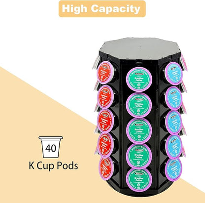 K Cup Coffee Pod Holder Storage Carousel Organizer Stand Compatible with 40 K-Cup Pods(Black-001)
