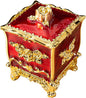 Cotton Canister Dispenser Box Cotton Swab Storage Box With Lid Makeup Table Cosmetics Containers, golden red
