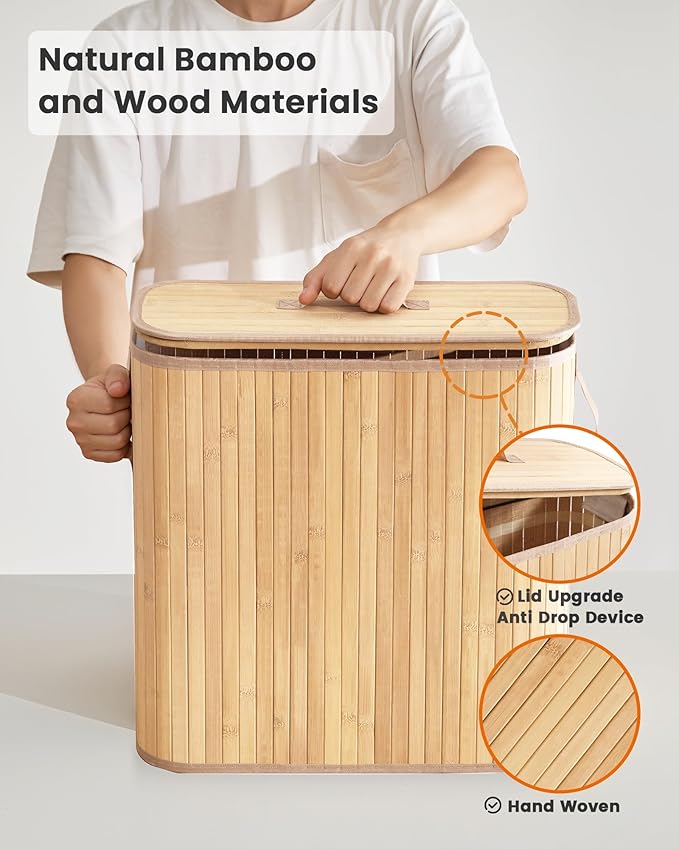 Bamboo Toilet Paper Storage Basket with Lid & Handle - 32L Large Capacity Handwoven Bathroom Organizer for 16 Rolls - Sturdy Stand Holder for Toilet Paper Organization, Natural