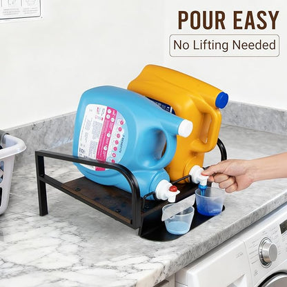 PUERSI Laundry Detergent Holder Stand with Drip Tray, Laundry Soap Holder Liquid Detergent Riser Organizer for Laundry Room, Brown