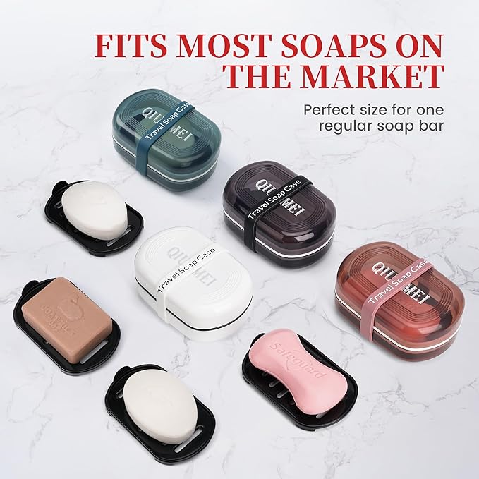 Leakproof Travel Soap Case with Lid | Draining Soap Bar Holder & Dish with Silicone Strap | Includes Mesh Soap Bag | for Shower, Bathroom, Camping, Gym (Red)