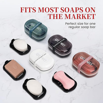 Leakproof Travel Soap Case with Lid | Draining Soap Bar Holder & Dish with Silicone Strap | Includes Mesh Soap Bag | for Shower, Bathroom, Camping, Gym (Red)