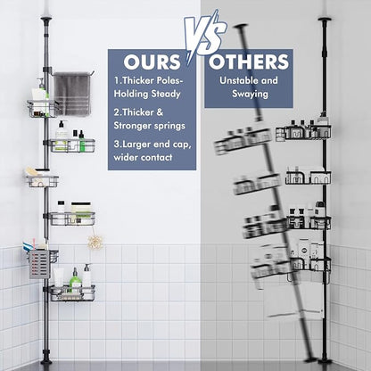 Vatex Corner Shower Caddy Tension Pole,30-120 Inch Adjustable Shower Organizer, 6-Tier Shower Shelves with Towel Rack/Toothbrush Holder/Soap Dish, Bathroom Corner Storage Rust-Resistant