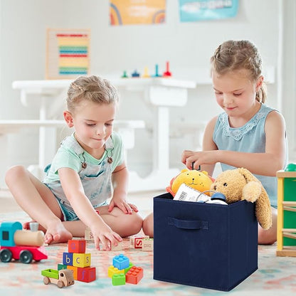 Stero Fabric Storage Bins 6 Pack Fun Colored Durable Storage Cubes with Fabric Handles Foldable Cube Baskets for Home, Kids Room, Closet and Toys Organization Dark Blue
