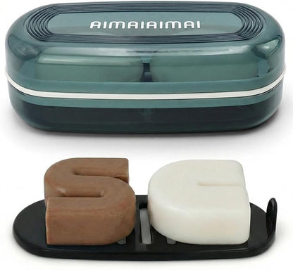 AIMAIAIMAI Shampoo Bar Holder Travel Case for Two Bars – Compatible with Kitsch Solid Shampoo & Conditioner Bars, Large Soap Container for Bathroom or Travel (Blue Style A-Large)