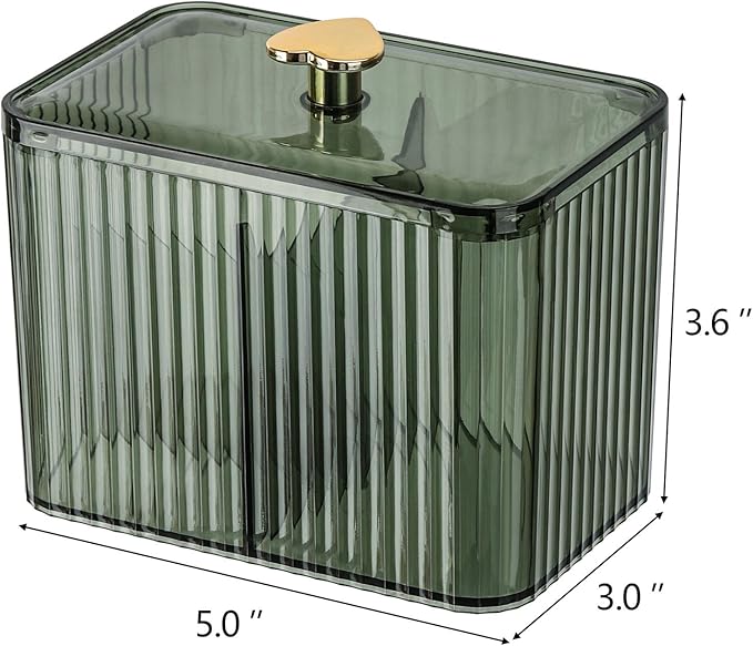Tbestmax Qtip Holder Dispenser 3-Section Clear Bathroom Organizer Jar 3 Grids Cotton Swab/Pad/Ball Holder Container Cosmetics Storage for Vanity(2 Pack Green)