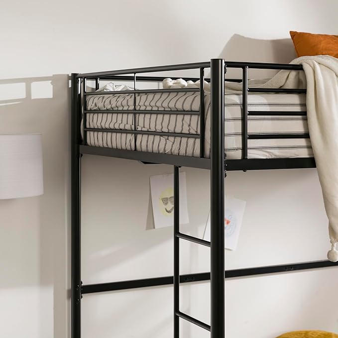 Walker Edison Orion Urban Industrial Metal Double Over Loft Bunk Bed, Full Double, Black