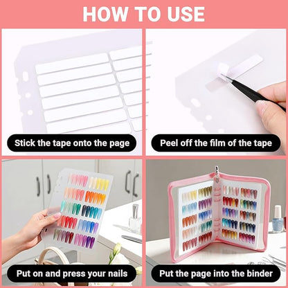 Segbeauty Nail Sample Color Swatches Book with Zipper, Nail Display Book Polish Color Swatches A5 Binder, Gel Press On Nails Organizer Storage Holder with 240 False Fingernail Polish Art Salon Pink