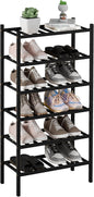 ROMGUAR CRAFT 6-Tier Bamboo Small Shoe Rack, Free Standing Wood Shoe Shelf Storage Organizer for Closet Entryway Stackable (Black)