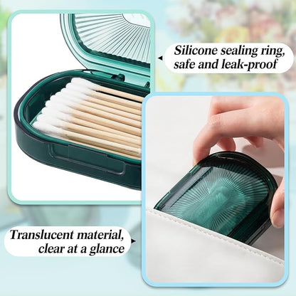Kigley 4 Pcs Hair Tie Container Small Portable Travel Cotton Swab Holder Dispenser with Lid Plastic Box Storage Containers for Small Items, 3.94 x 2.76 Inch (Green)