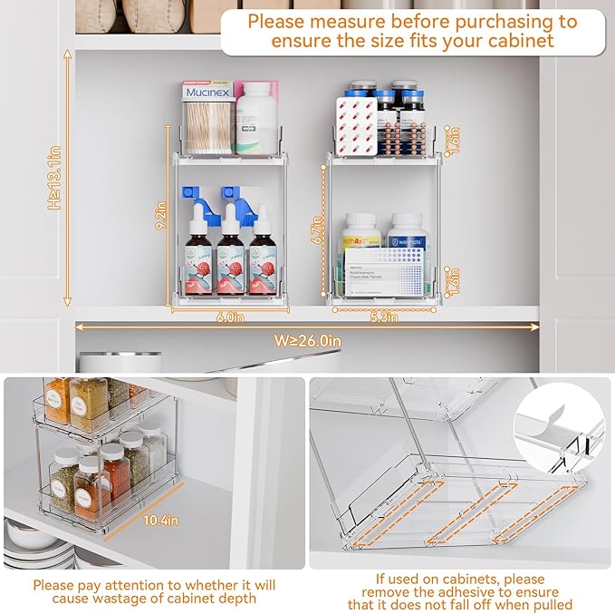 Yieach 2 Tier Vertical Spice Rack Pull Out,10.4'' Deep Narrow Slide Out Spice Rack Organizer for Inside Cabinets,Kitchen,Pantry,Cupboard Seasoning,Can,Jar Organizer and Medicine Cabinet Storage