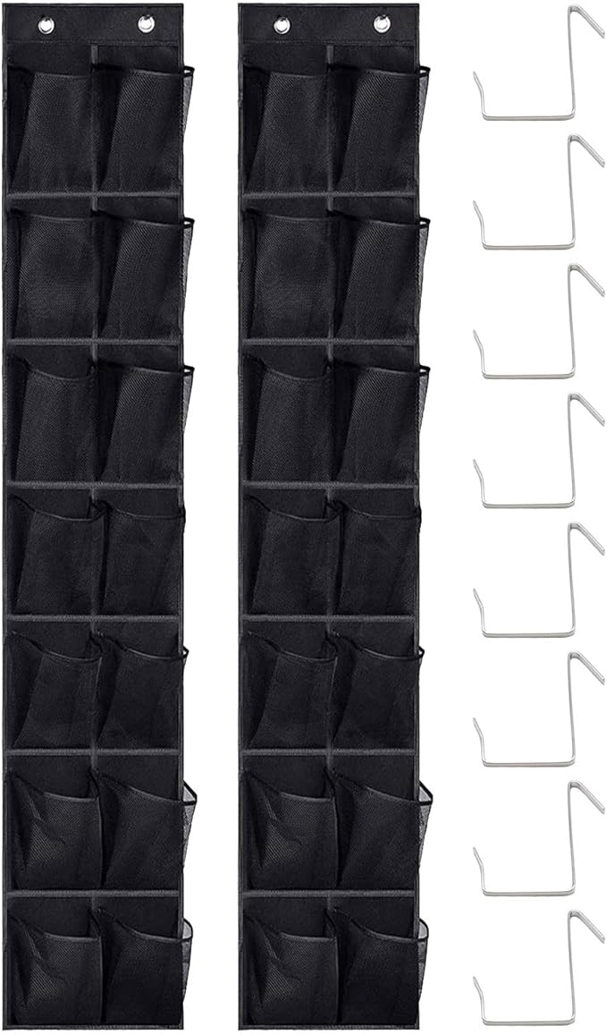 2Pcs Over the Door Shoe Organizer, 14 Mesh Pockets Reinforced Hanging Storage, Space Saving Organizer for Closet Dorm RV Apartment