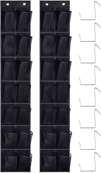 2Pcs Over the Door Shoe Organizer, 14 Mesh Pockets Reinforced Hanging Storage, Space Saving Organizer for Closet Dorm RV Apartment