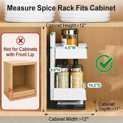 iSPECLE Vertical Spice Rack Pull Out - 1 Pack Rotate No-Drill Slide Out Spice Rack for Cabinet Swivel Easy Access Spices, Adjust Height for 4oz to 8oz Spice Jars Inside Kitchen Pantry Cabinet, Black