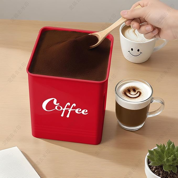 Coffee Canister,Airtight 40 oz Large Iron Black Storage Container for Coffee Grounds, Beans, Pods & More,Accessories & Gifts (Red)