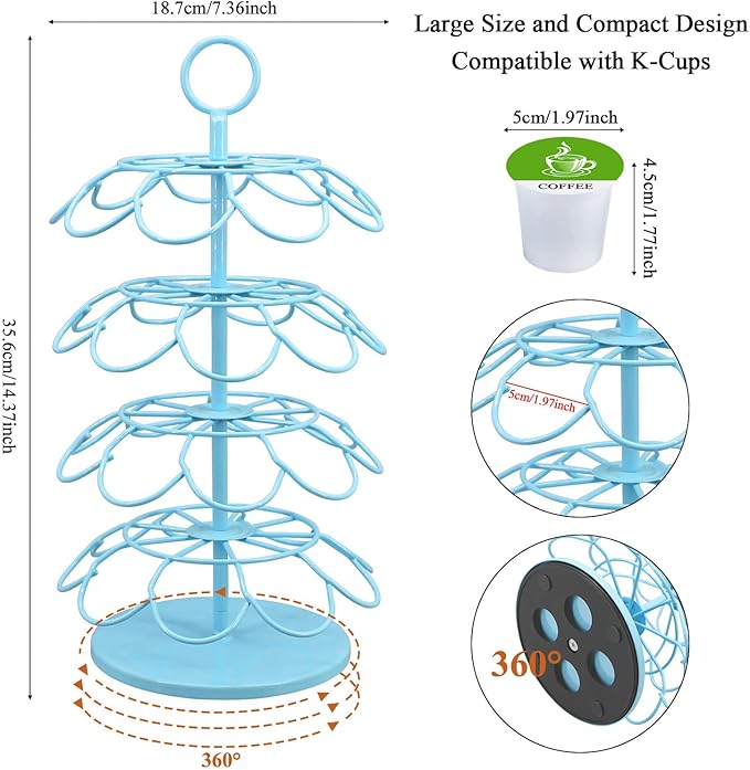 KIMIUP Coffee Pod Holder, Coffee Pod Storage Compatible with K-Cups(36 Pods), Kitchen Detachable Coffee Station Organizer, Spins 360-Degrees(Light Blue)