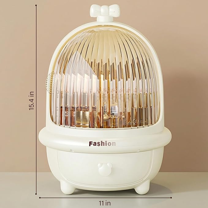 360° Rotating Cosmetic Storage Box,Cute Fashion Makeup Organizer with Drawer,Dustproof Skincare Display Case for Vanity Countertop Bathroom,Ideal Gift for Women（Cream）