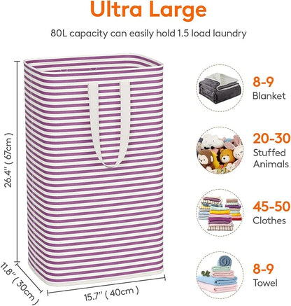 Lifewit 2 Pack Laundry Basket 80L Each, Collapsible Clothes Hamper with Reinforced Handles, Freestanding Waterproof Design for Bedroom and Laundry Room, Purple 160L Total