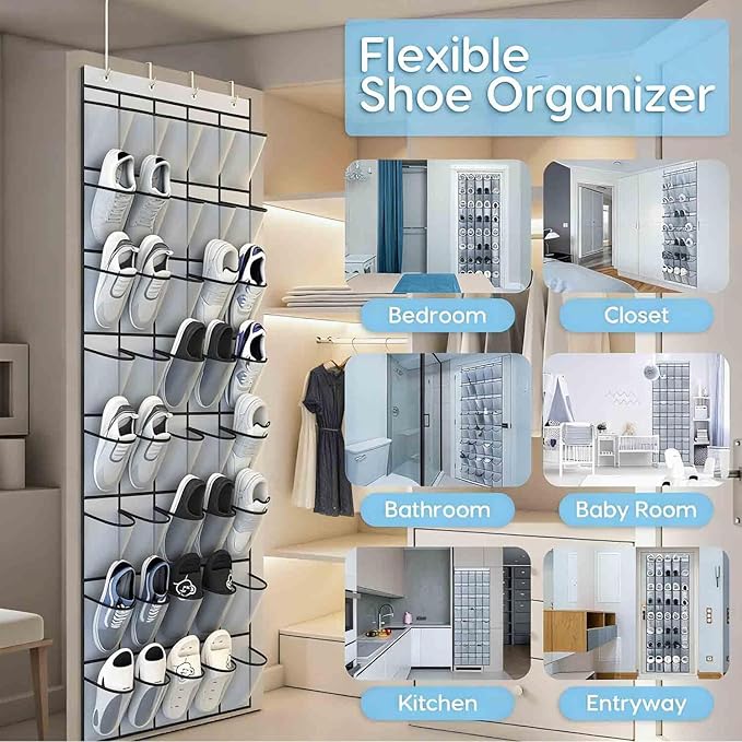 40 Large Mesh Pocket Over the Door Shoe Organizer,Hanging Shoe Rack for Door,Shoes Organizer Hanger with Large Capacity (black)