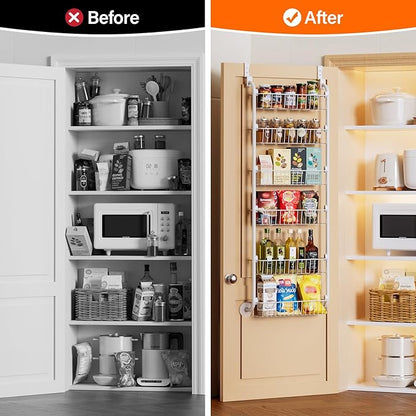Delamu Over the Door Pantry Organizer, 6-Tier Pantry Organizers and Storage, Metal Cabinet Door Organizer, Hanging Spice Rack Shelves for Home & Kitchen, D5 x W18 x H50 inch, White