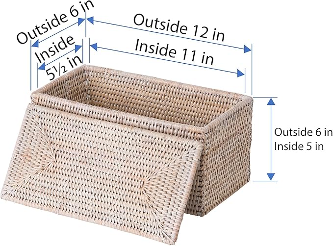 Kouboo La Jolla Rectangular Rattan Box, White-Wash Toilet Roll Storage Basket (1030101)