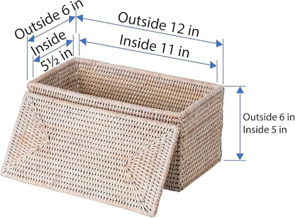 Kouboo La Jolla Rectangular Rattan Box, White-Wash Toilet Roll Storage Basket (1030101)
