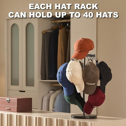 Rotating Hat Organizer for Baseball Caps, 3-Tier Merchandise Display & Tabletop Hat Organizer with Tray Holds 40+ Caps,Hat Stand for Vendor & Home Use in Bedroom, Closet, Dresser, Office