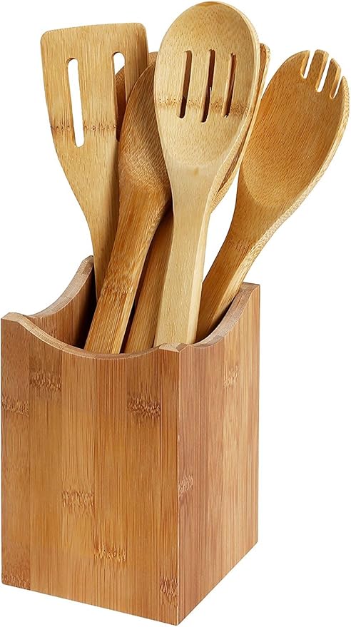 YBM HOME Bamboo Utensil Holder for Kitchen Cooking Tools, Cutlery, and Silverware 331