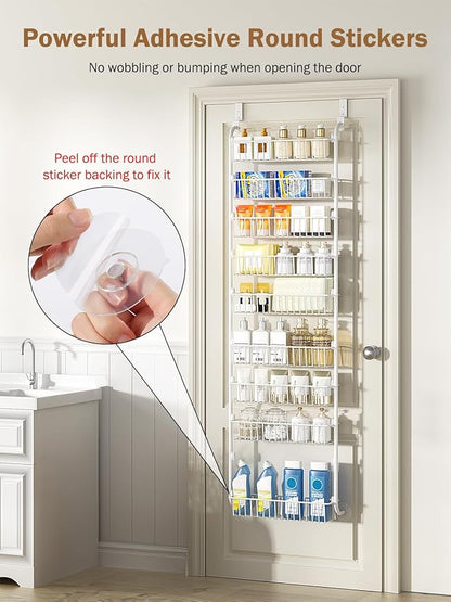 Delamu Over The Door Pantry Organizer, 9-Tier Pantry Door Organizers and Storage with Adjustable Basket, Metal Hanging Spice Rack, Seasoning Organizer, Door Organizer for Home Kitchen Bathroom, White