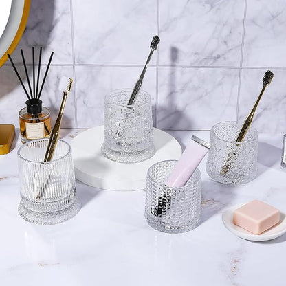 DASITON Makeup Brush Holder Organizer, Crystal Cosmetic Brushes Storage Holder Glass Makeup Organizer, 360° Rotating Make Up Brush Cup for Vanity, Dresser, Bathroom, Pen Pencil Holder for Desk (Clear)